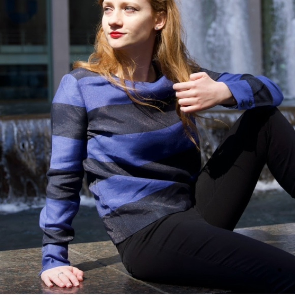 Blue Striped Long Sleeve Banana Republic Blouse